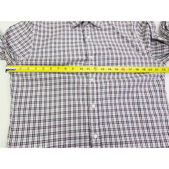 Tommy Hilfiger Custom Fit Medium Mens White Blue Burgundy Check Logo Long Sleeve - Picture 3 of 11